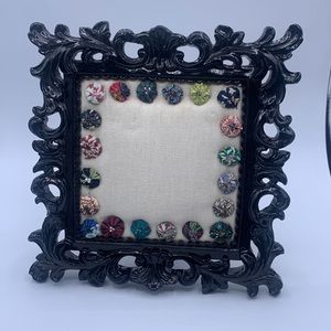 Black Yo Yo Cushion Linen Fabric Resin Seed Beads Picture Frame Display